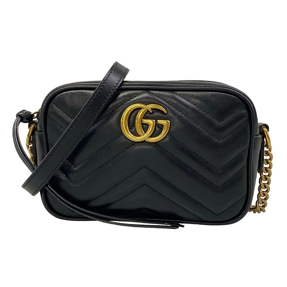 Gucci GG Marmont Shoulder Bag 448065 Black Gold Leather Hardware